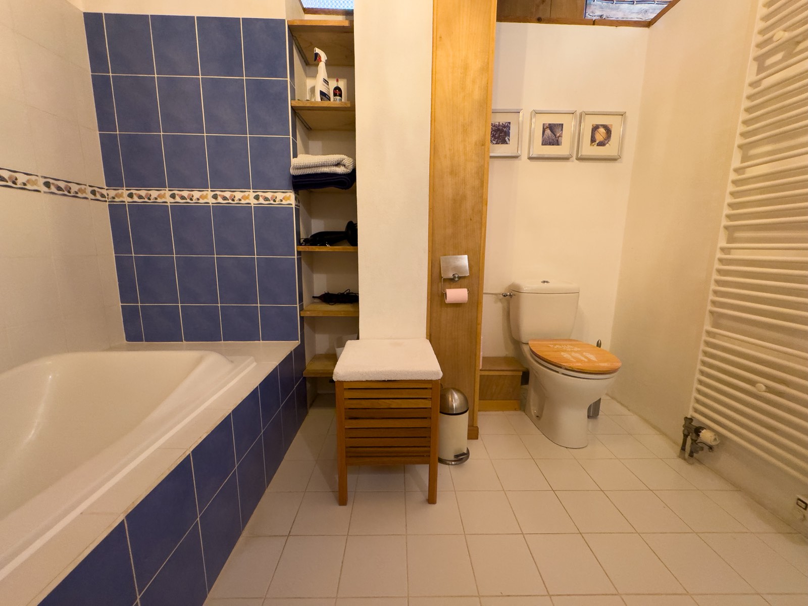 Badkamer met ligbad en toilet in vakantiehuis Moulin Noix